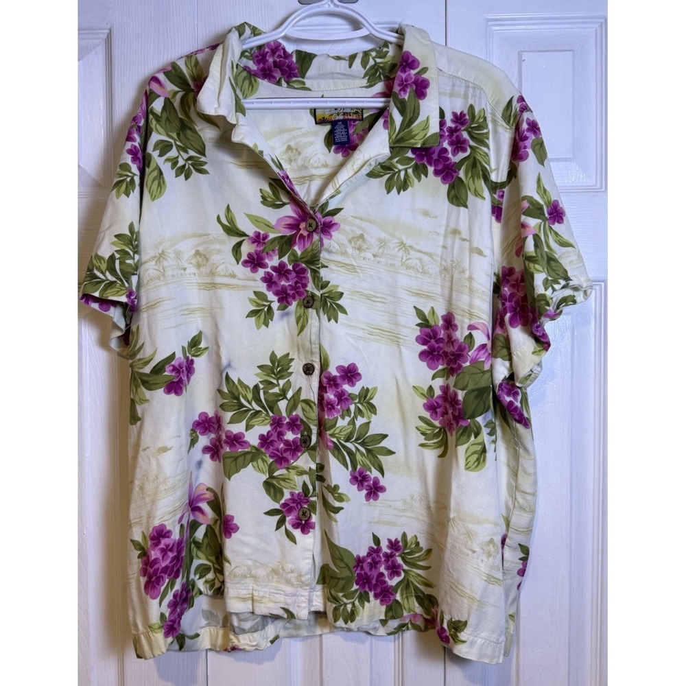 Havana Jack's Cafe Men 3X Rayon Hawaiian Aloha Shirt Floral Tropical Camp Cream